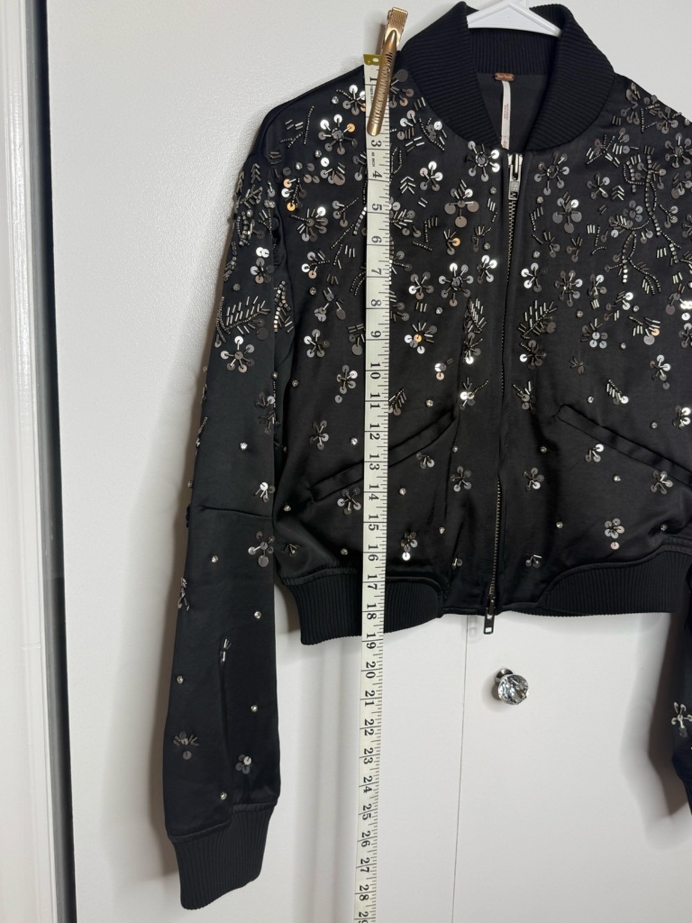 Free People Stassi Embellished Bomber jacket Black Silver Beaded Sequins XS NWT - Picture 9 of 11